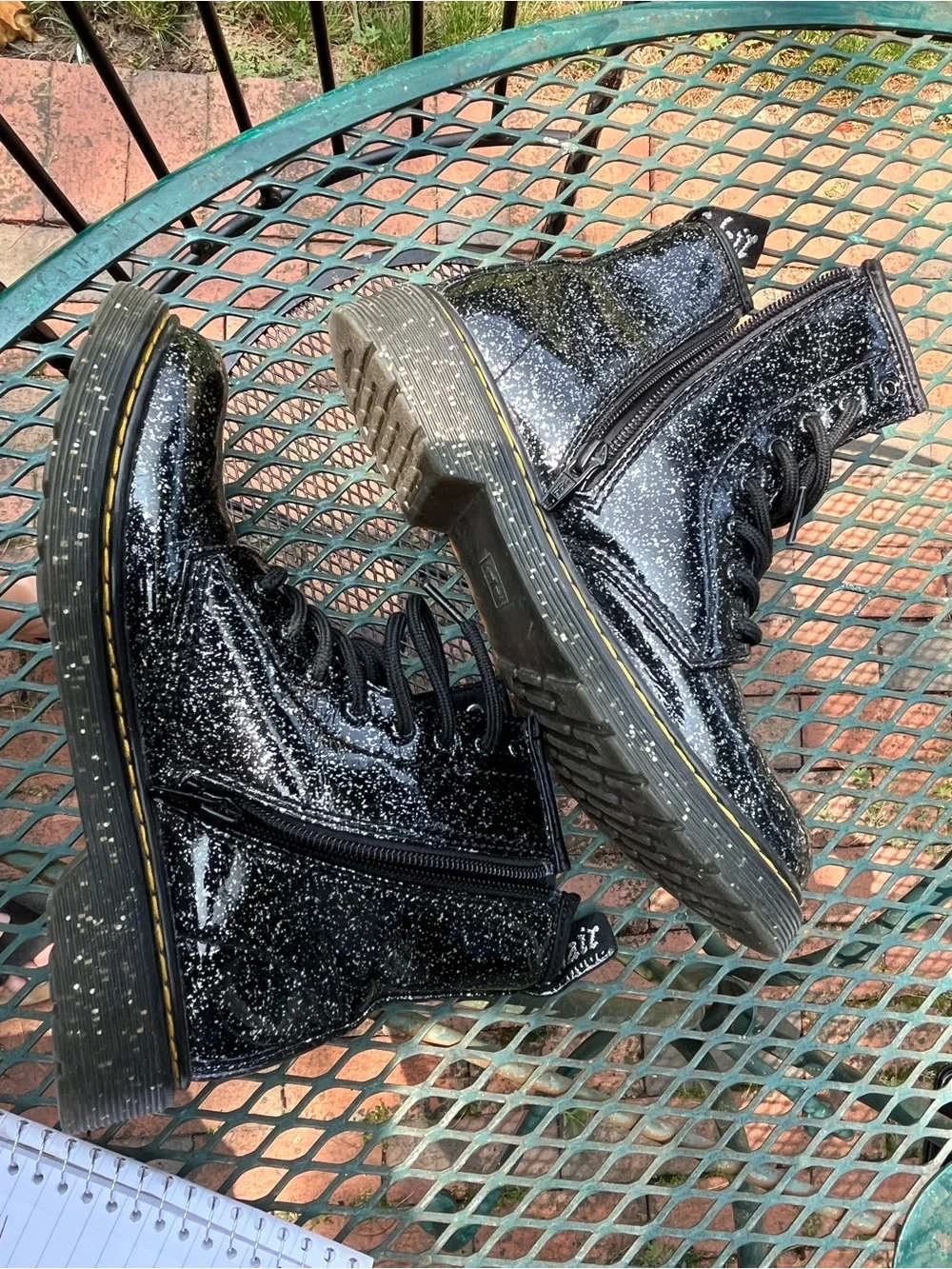 Doc martens Black Glitter Lace-Up Combat Boots kids 4, like new